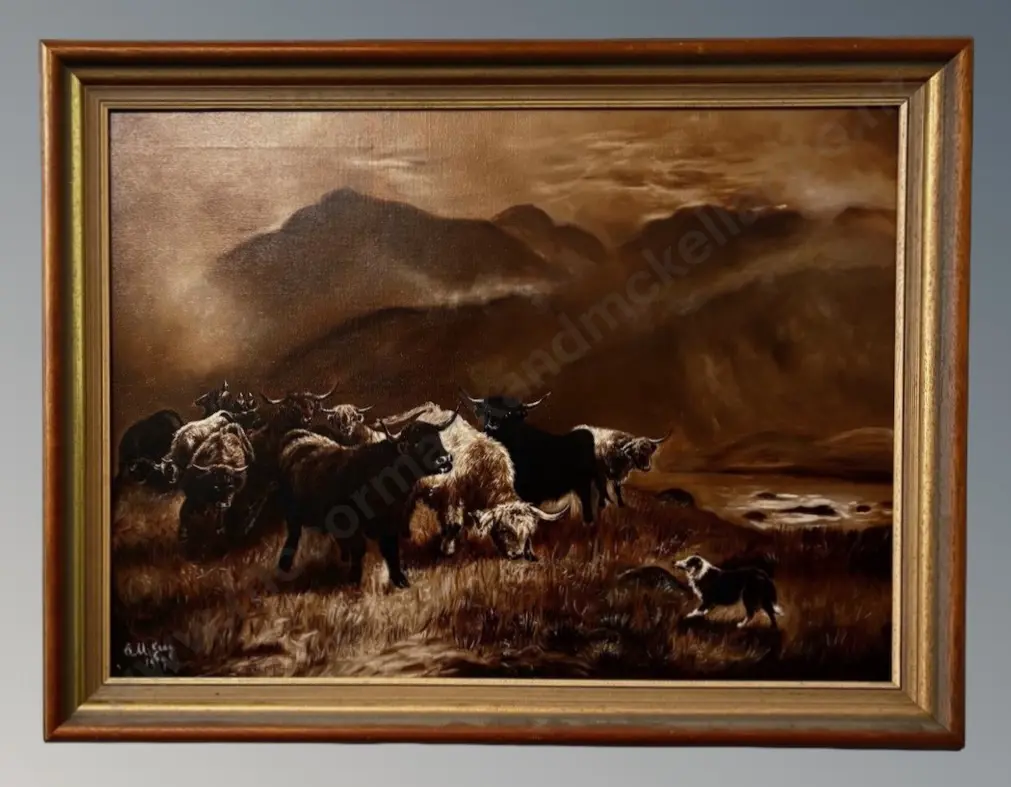 E M Gray - Highland Cattle, 1909, oil on board, 550x745mm Image 1++