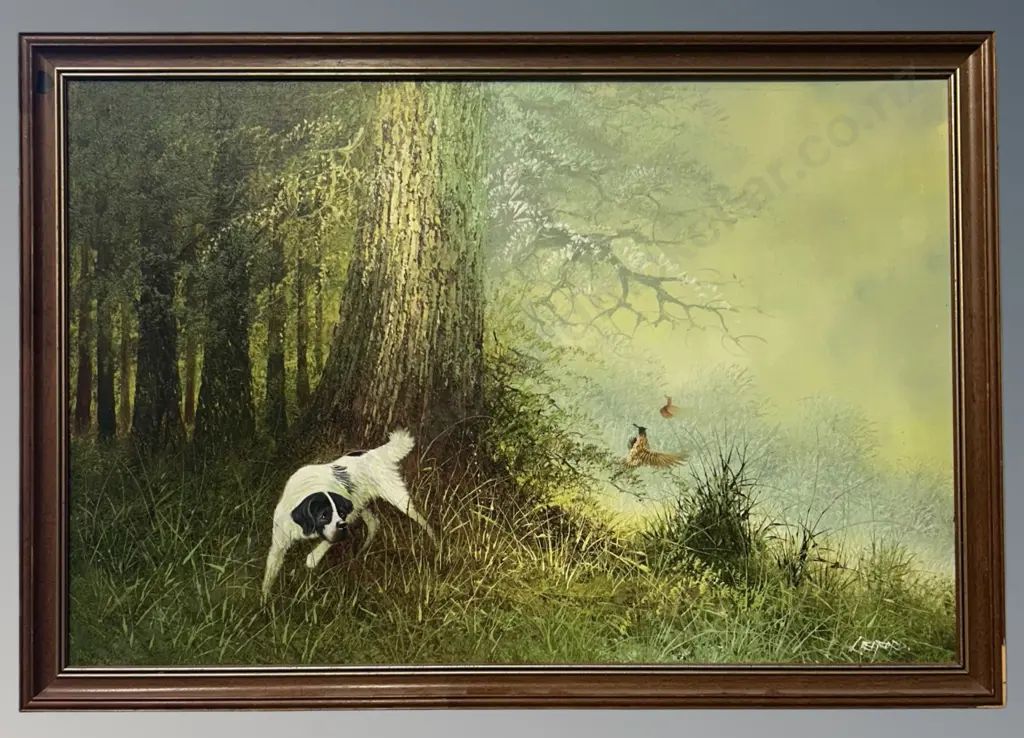 L Eiford - Dog Hunting Pheasants, oil on board, 890x590mm Image 1++