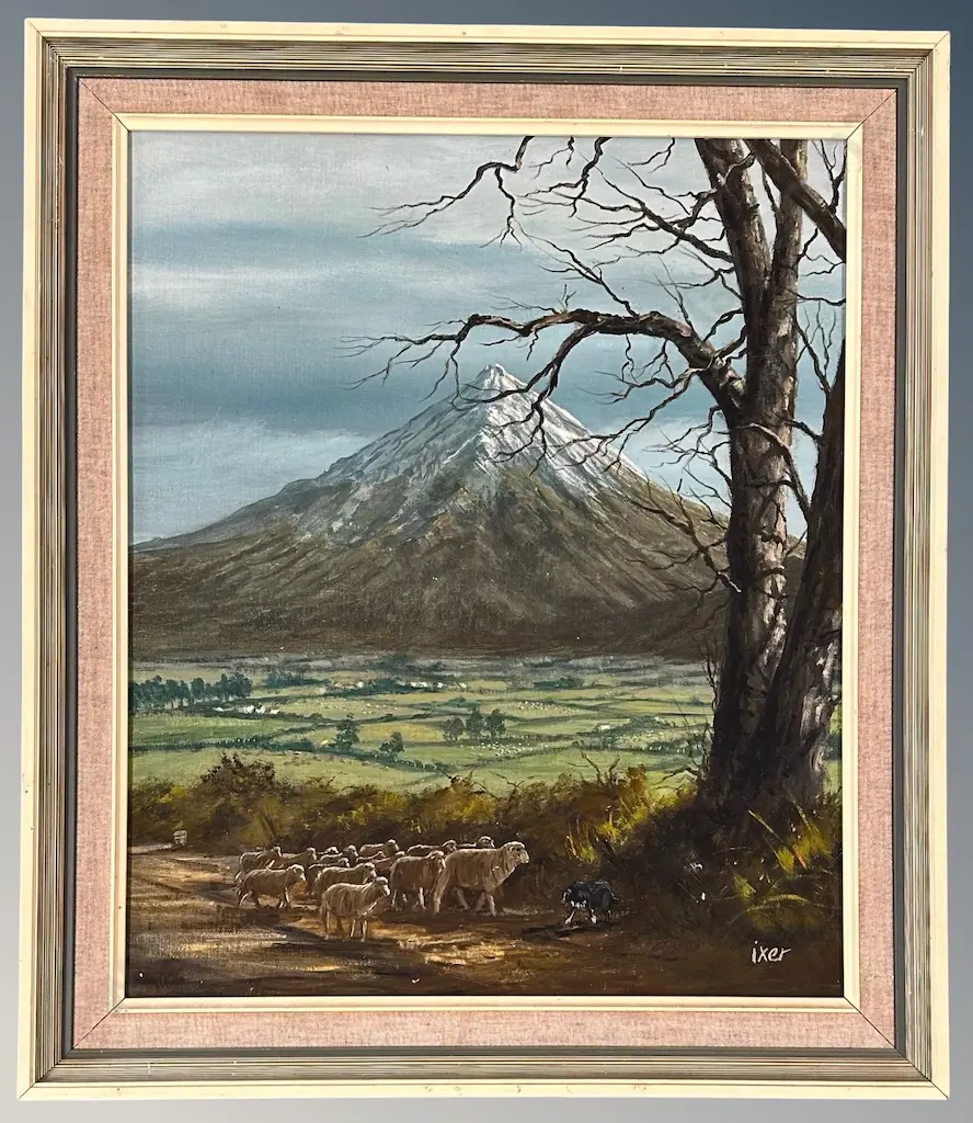 Ixer - Rounding up the Sheep Mount Egmont, oil on board, 600x495mm Image 1++