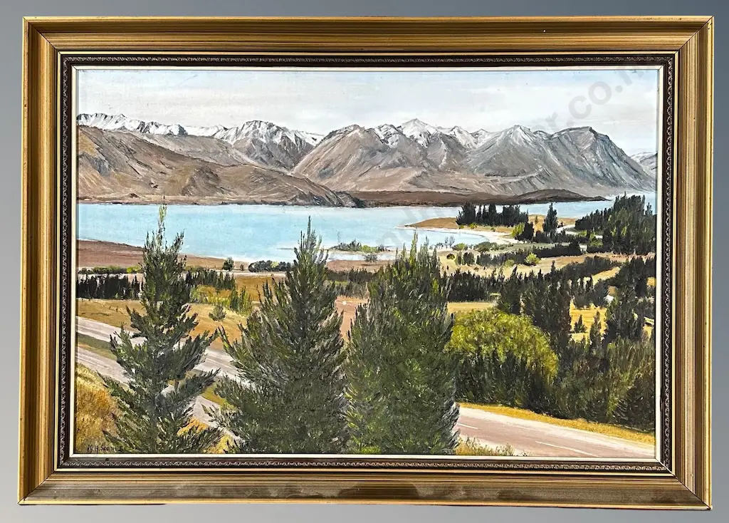 M H Soanes - Lake and Mountain Scene, oil on board 390x590mm Image 1++