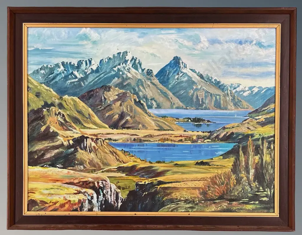 J Berry - Lakes Hayes and Wakatipu - oil on board, 445x595mm Image 1++