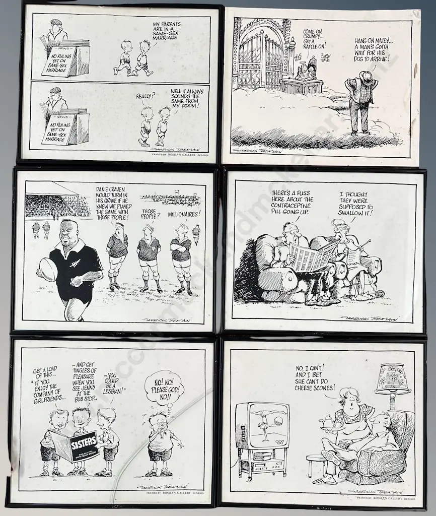 Garrick Tremain (6) - Five Framed and One unframed Cartoons, AF 1  glass Image 1++