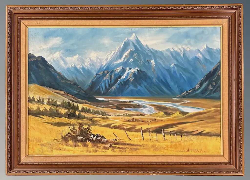 M Finnerty - Mount Cook from Glentanner, oil on board, 595x900mm Image 1++