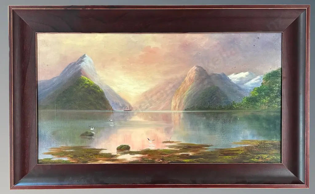 H Veitch - Evening Lakeside, oil on board, 340x640mm Image 1++
