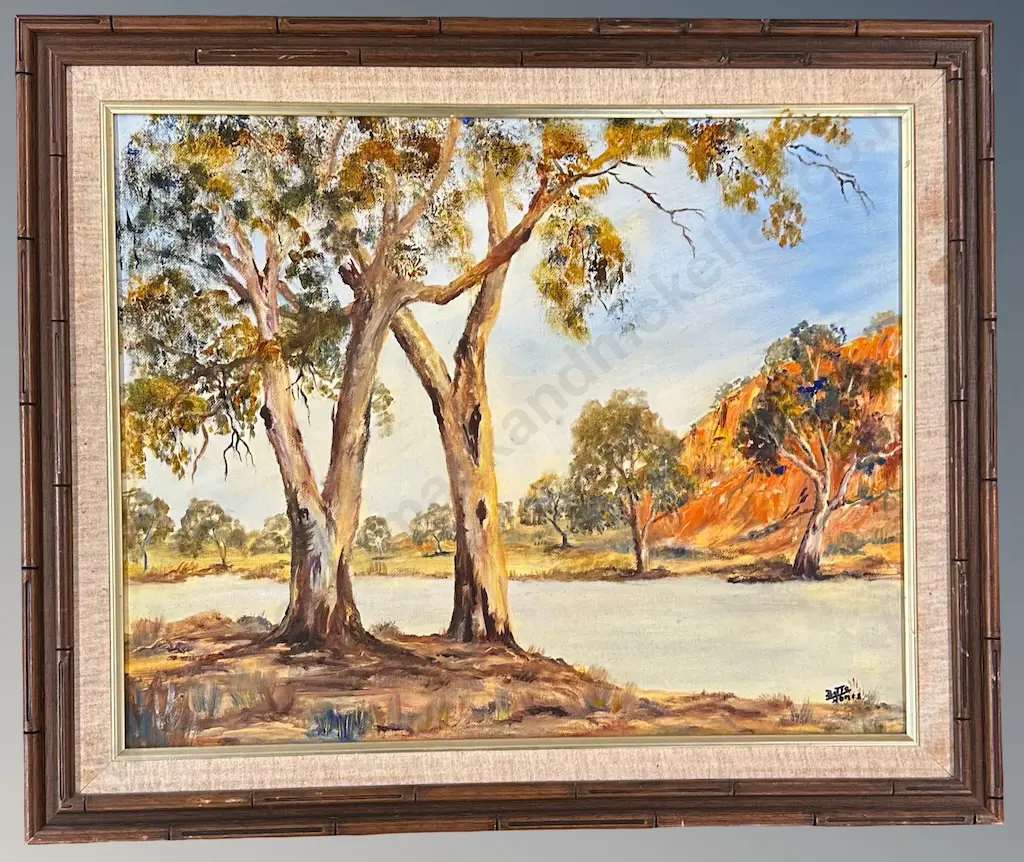 Bette Jones - Red Cliff in Murray, oil on board, 395x495mm Image 1++