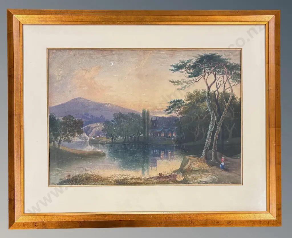 Unsigned - Woman by the Lake, watercolour on paper, 430x610mm Image 1++