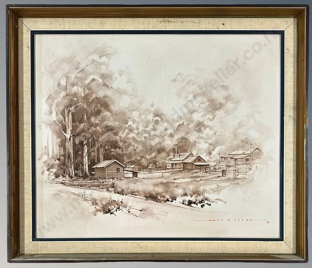 Alan D Cooke - Farm Buildings Closeburn Glenorchy Road Lake Wakitipu, oil on board 500x600mm Image 1++
