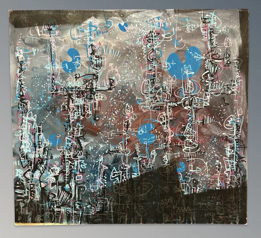 Keith Morant - Blue Tunes, acrylic on board, 300x330mm Image 1++