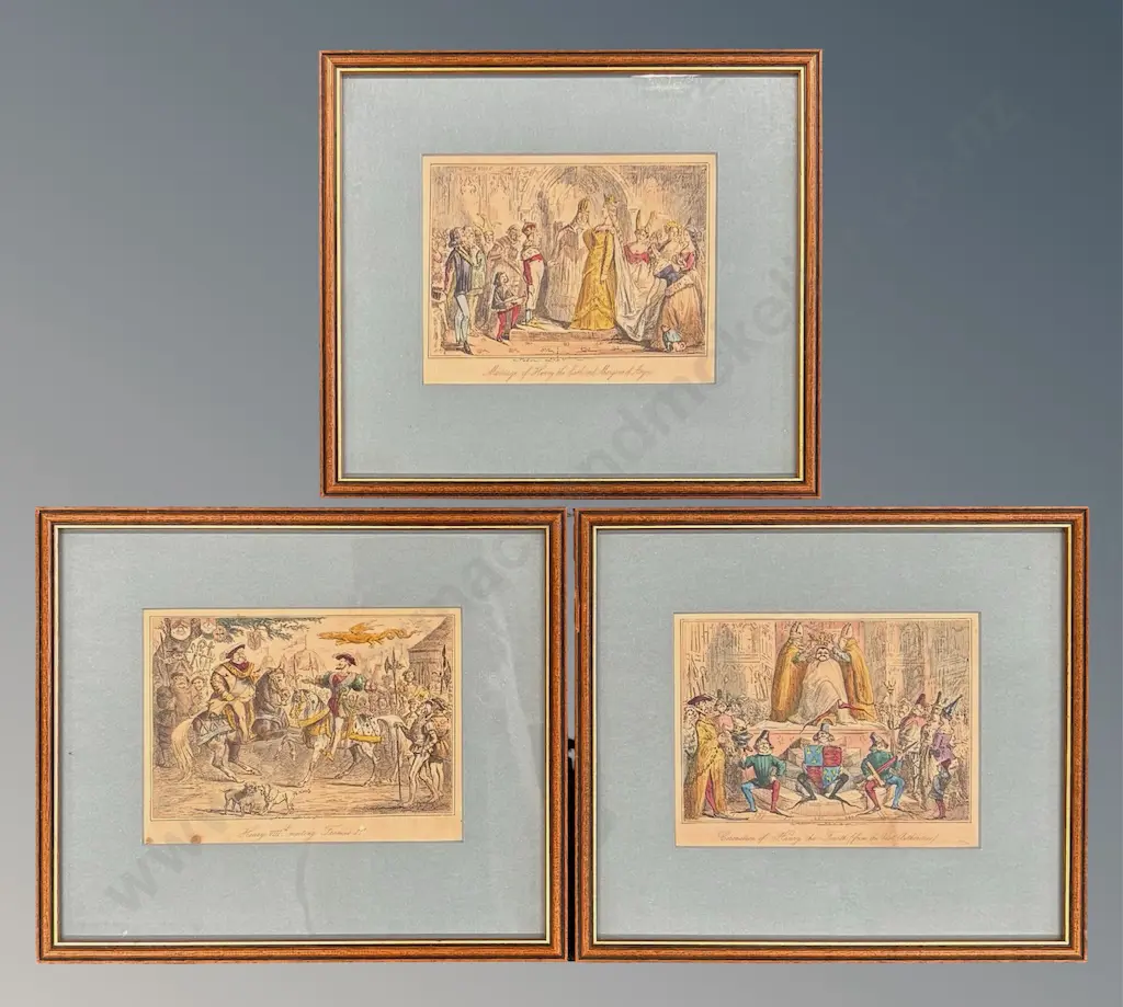 John Leech (3) Henry IV, Henry VIII, Message from Henry, Hand Coloured Etchings 125x170mm Image 1++
