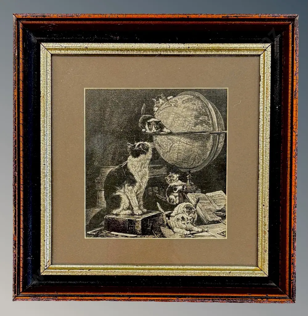 Cats and World Globe, 1885, etching on paper, 140x130mm Image 1++