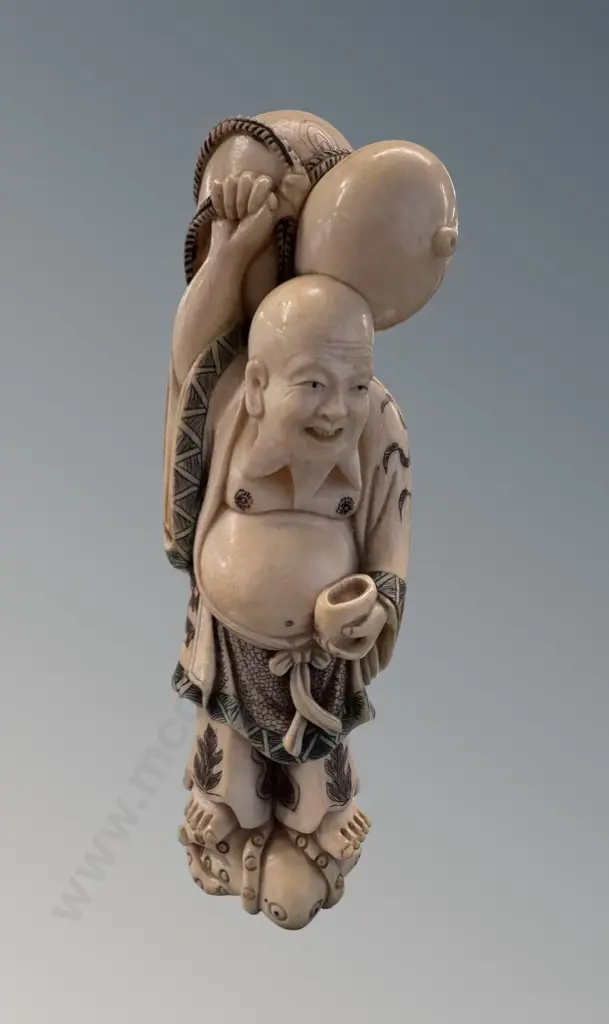 Ivory Happy Buddha Figure, signed, H18cm Image 1++
