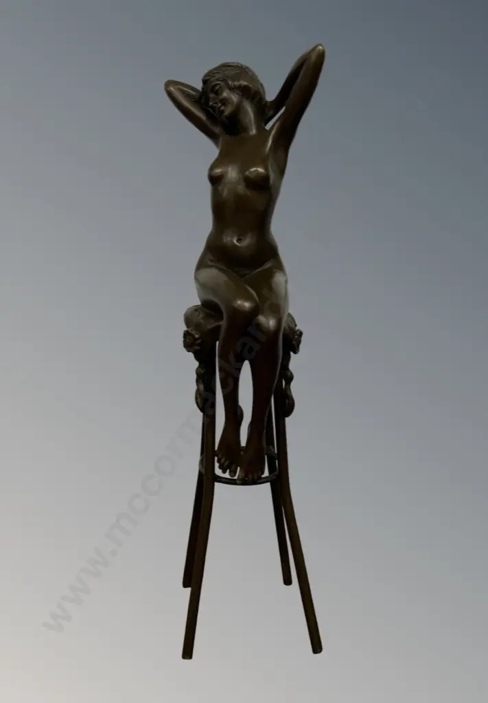 Bronze Figurine - Lady Seated on Stool, H27cm Image 1++