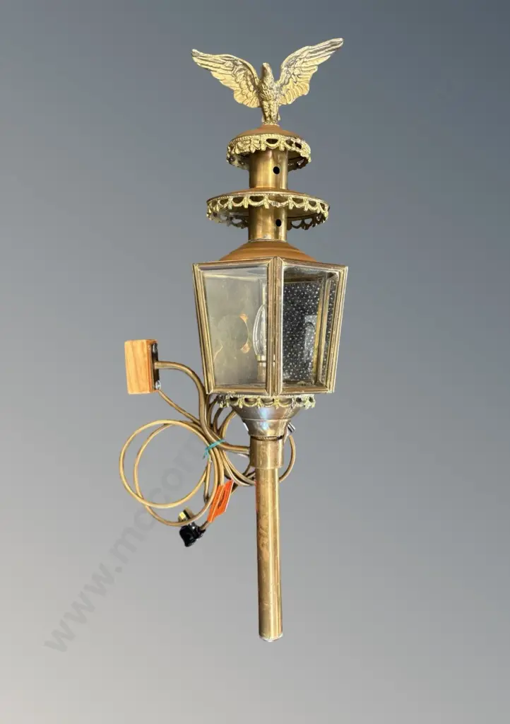 Brass Coach Lamp Converted to Electric with Eagle Finial L75cm Image 1++