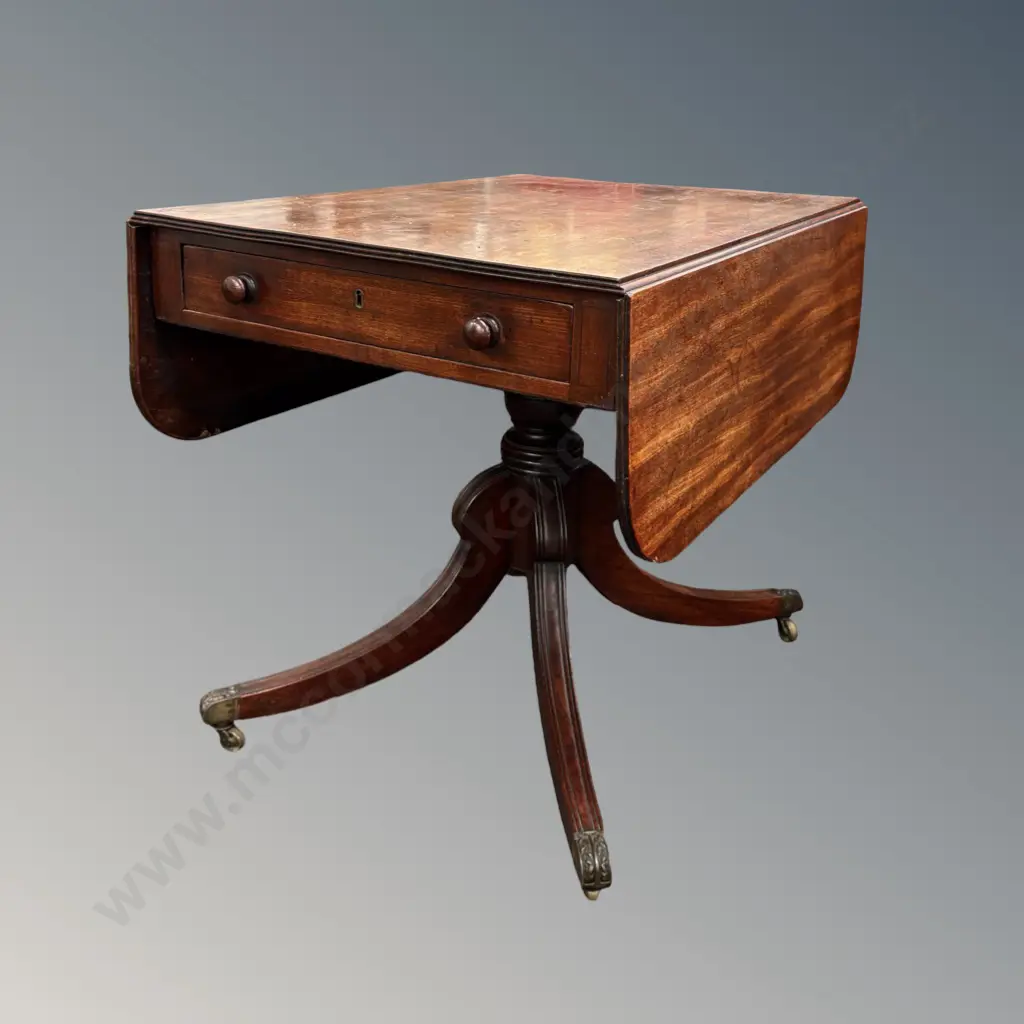 Mahogany Dropside Single Drawer Sofa Table on 4 Point Base with Brass Feet and Castors, H73xW98xL86.5cm Image 1++