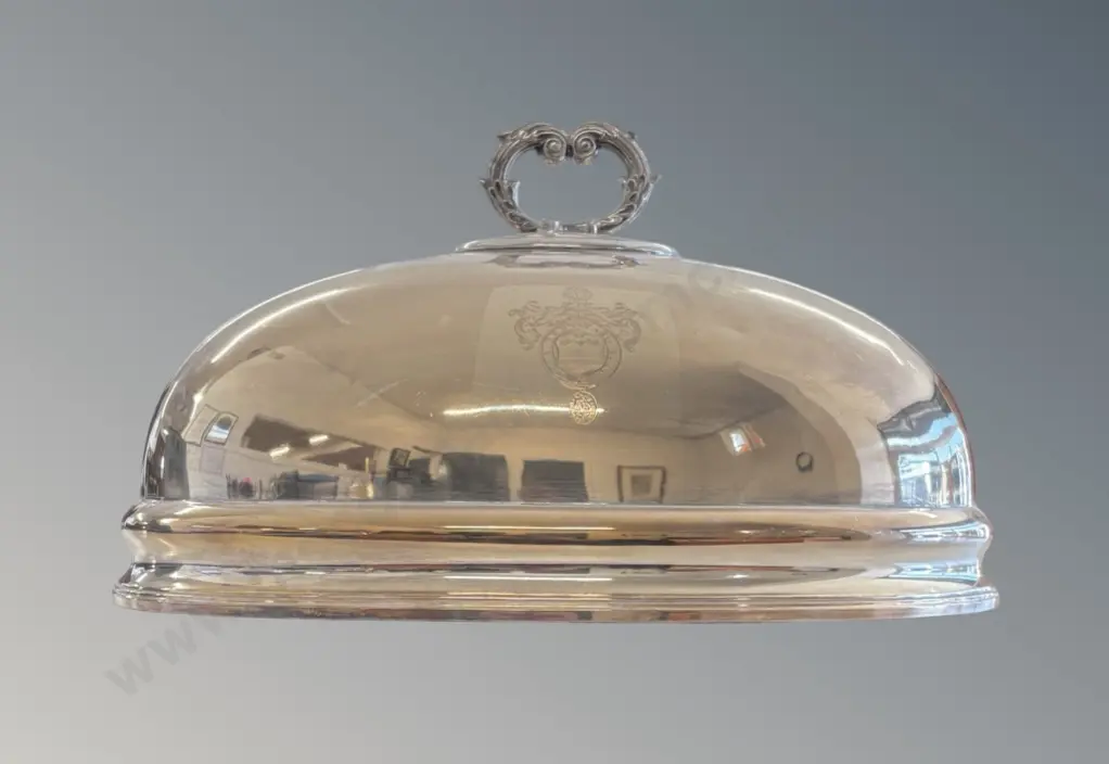 Silver Cloche with Engraved Emblem and Branch Shaped Handle Image 1++
