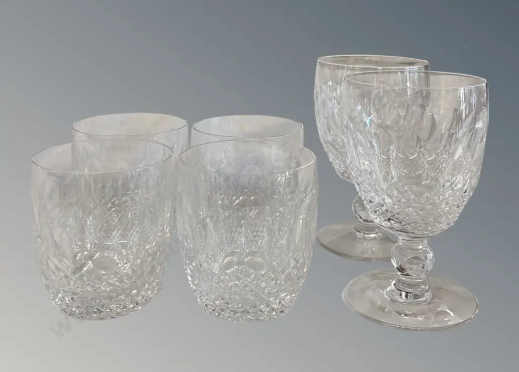Waterford Crystal - 4 Whiskey Tumblers H9cm and 2 Stemmed Glasses, H13.5cm Image 1++