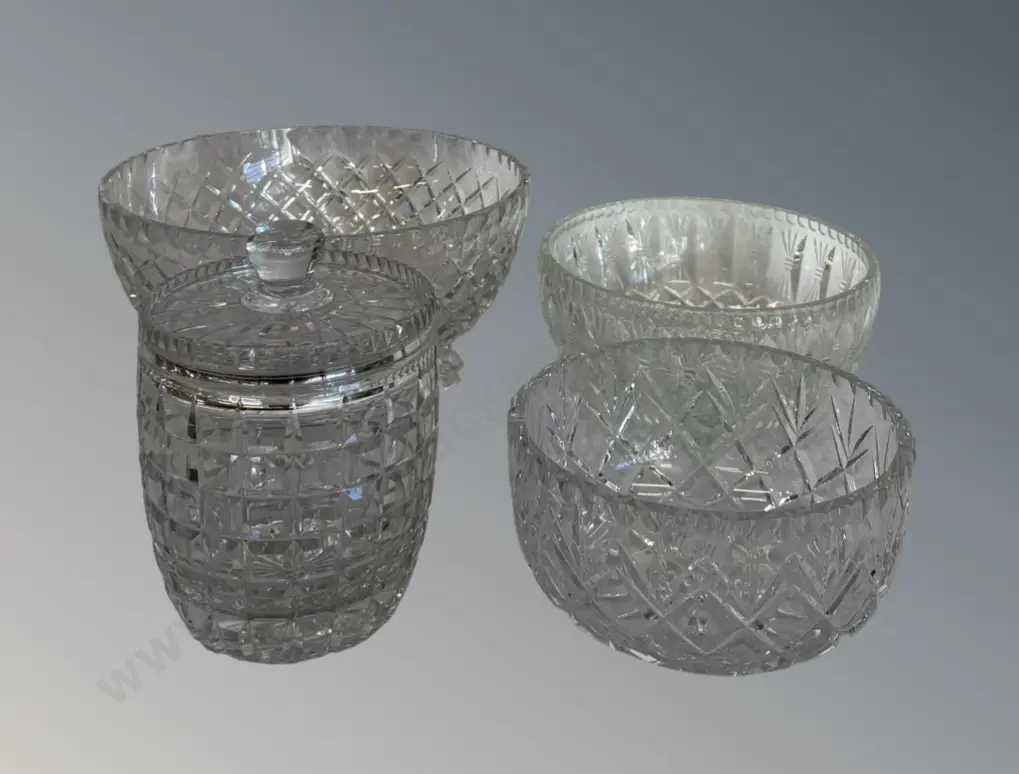Cut Crystal and Glass Bowls and Biscuit Barrel  Image 1++