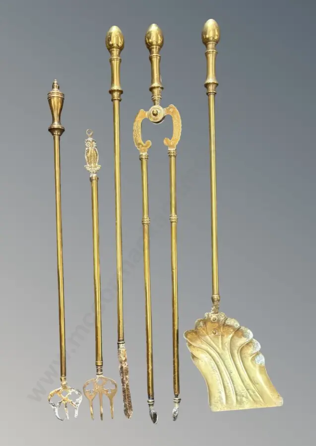 Brass Fire Iron Set of Three plus Two Fire Forks  Image 1++
