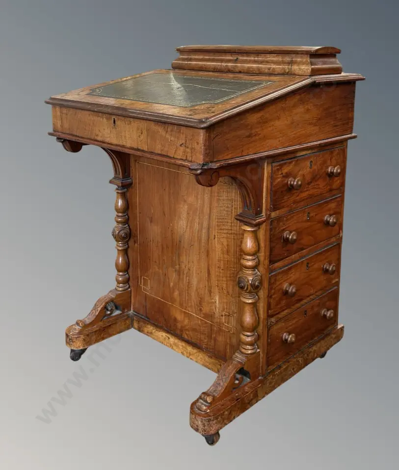 Victorian Burr Walnut and Inlaid Davonport with Fitted Interior H80xW54xD55cm Image 1++