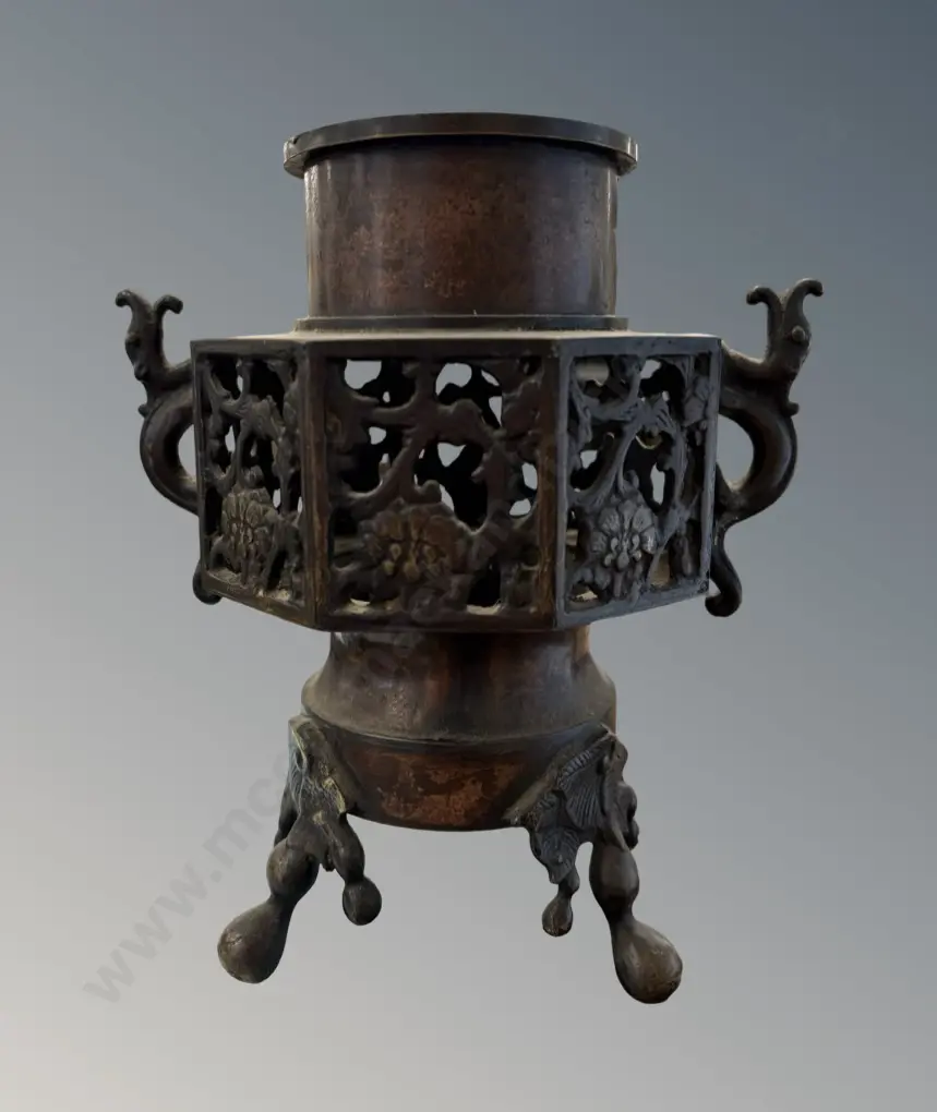 Asian Cast Metal Senser with Dragon Handles, H19cm Image 1++