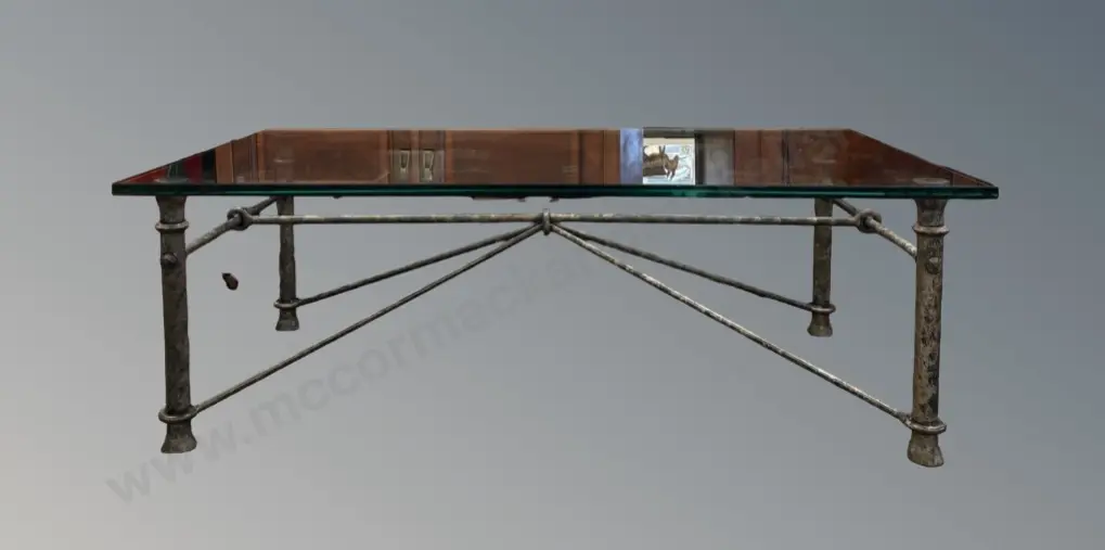 Glass Topped Wrought Iron Coffee Table H43xD68xL128cm small chip underside glass Image 1++