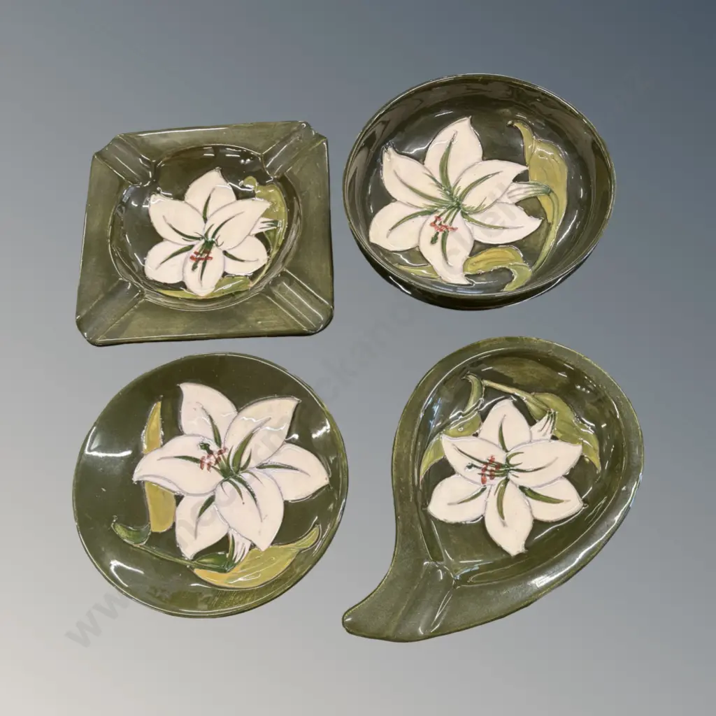 Moorcroft Bermuda Lily Ashtrays (2), Trinket Bowl and Dish 10-11.5cm Image 1++