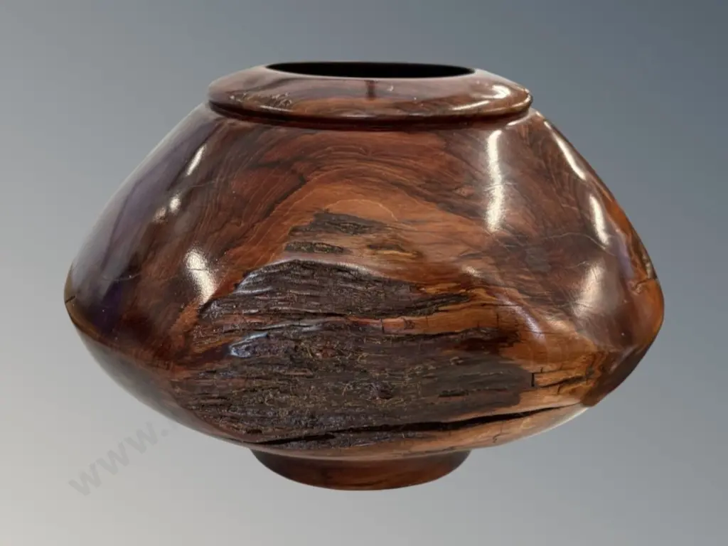 Large Heavy Turned Wooden Bowl, H18xD26cm Image 1++