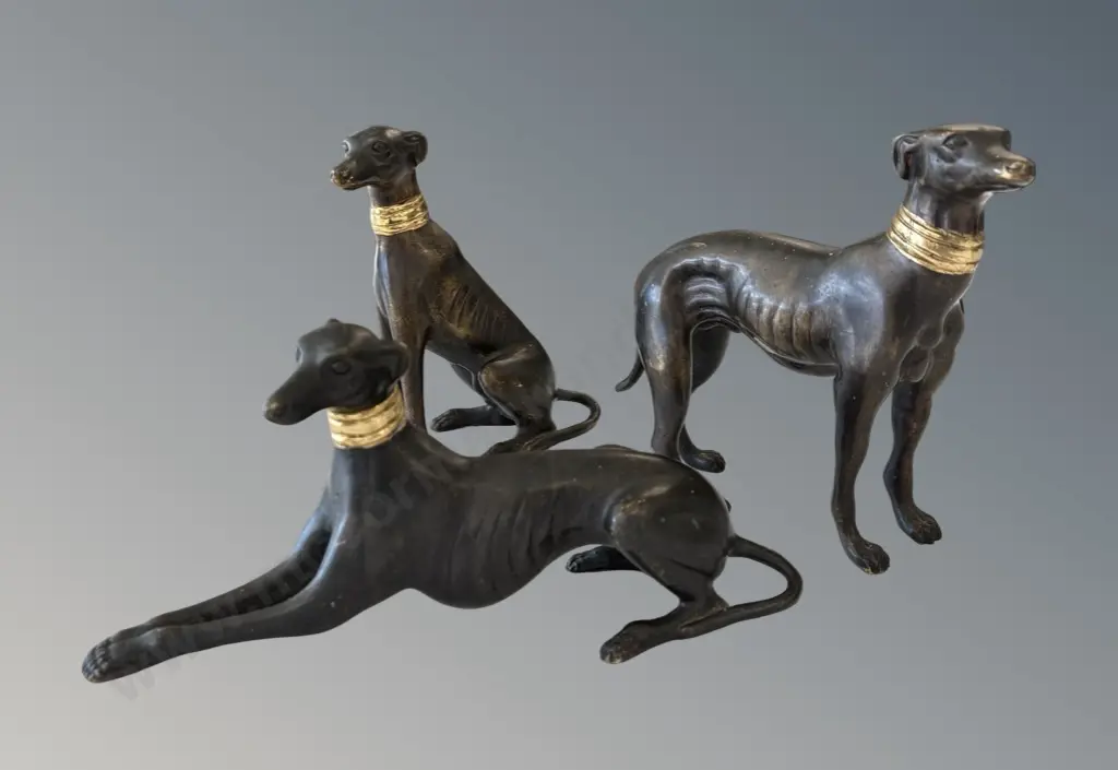 Set of 3 Brass Whippets, H10-15cm Image 1++