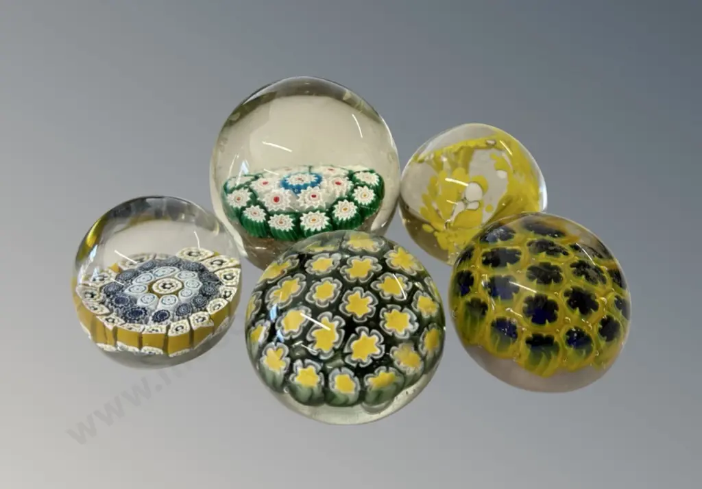 Five Small Glass Paper Weights Image 1++