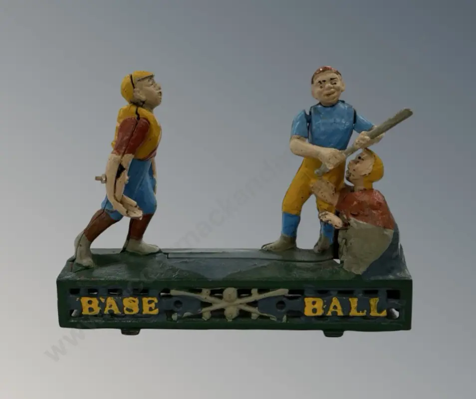 Cast Iron Baseball Mechanical Coin Bank L23xH18cm Image 1++
