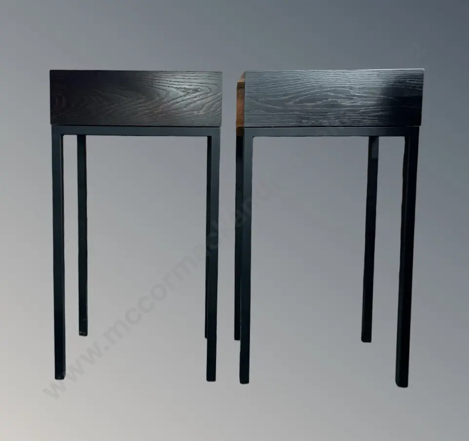 Pair of Dark Oak Metal Based Planters H86xL45xD30cm Image 1++