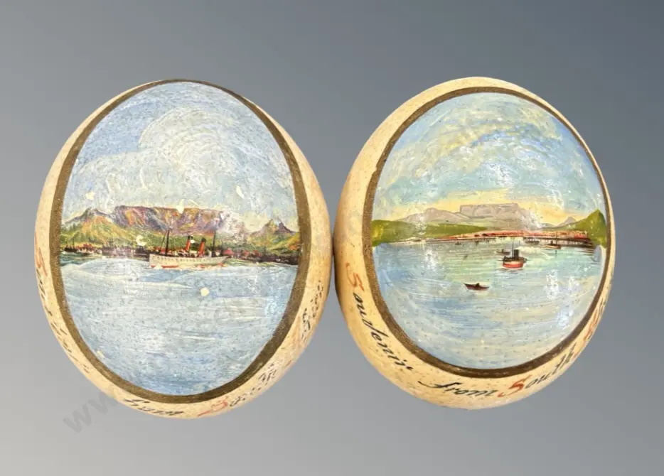 Two Hand Painted Ostrich Eggs - South African Souvenirs  Image 1++