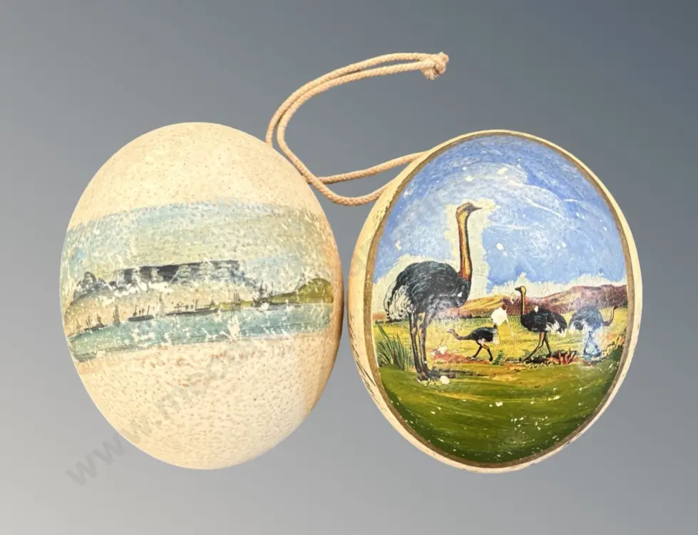 Two Hand Painted Ostrich Eggs - South African Souvenirs  Image 1++
