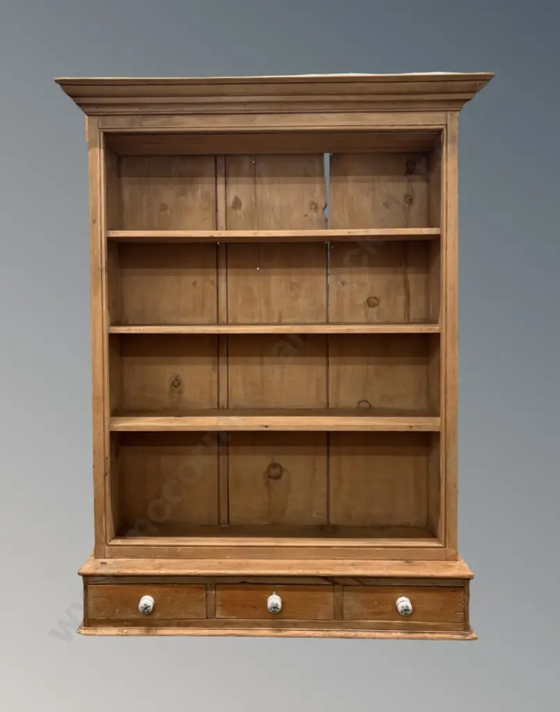 French Baltic Pine Shelves, Three Shelves, Three Lower Drawers with Porcelain Handles H127xW98xD30cm Image 1++