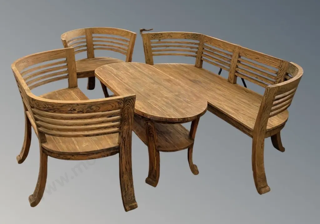 Teak Outdoor Four Piece Setting, Table - L130xH57xD53, Sofa - L180xH76xD55 Image 1++