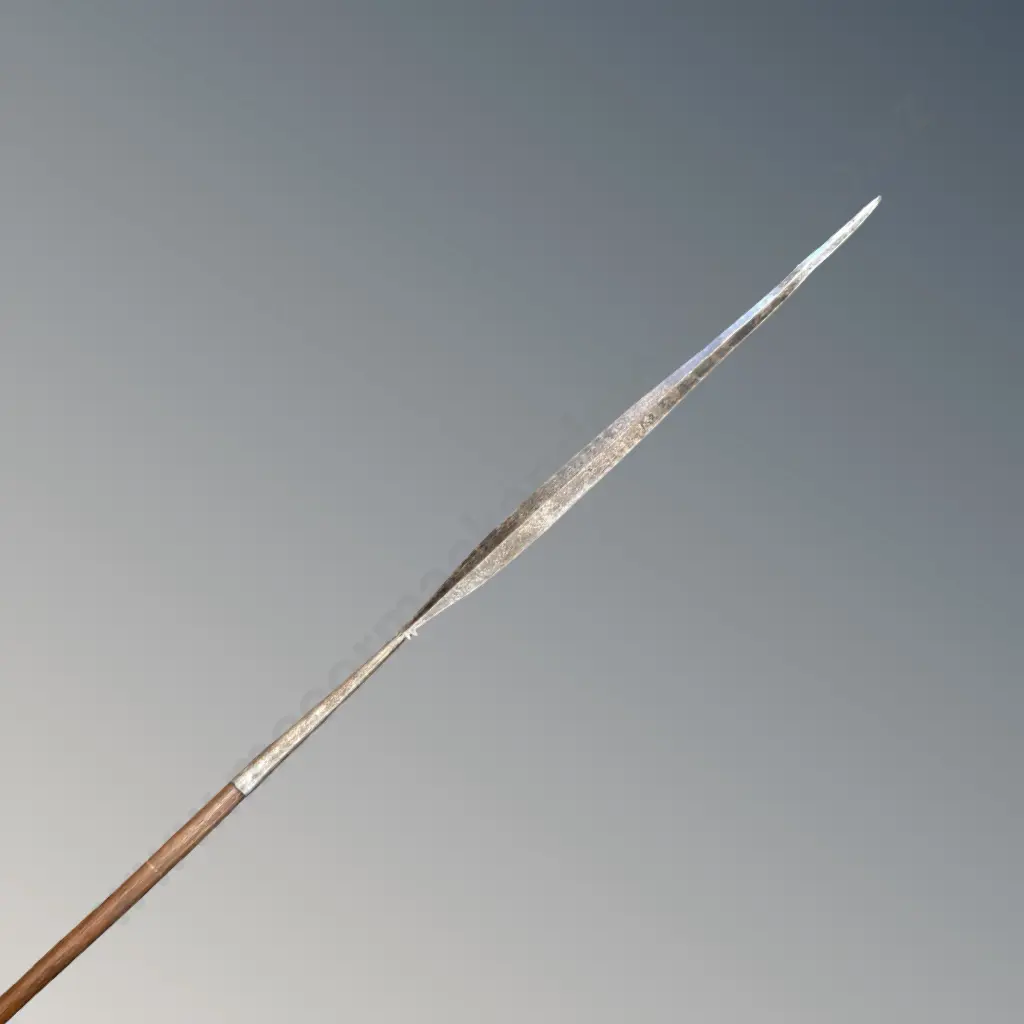 Brass Bound Wooden Handled Spear with Iron Tip, L157cm Image 1++