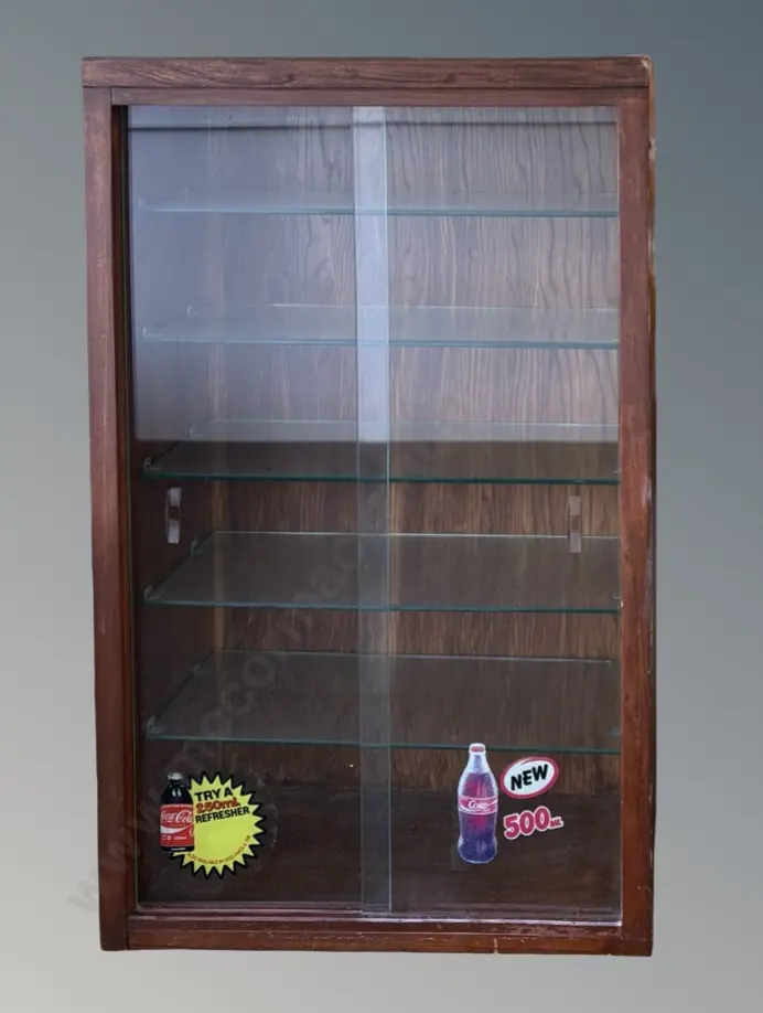 Mahogany Display Cabinet with Sliding Glass Doors and Five Shelves, H86xW53xD23cm Image 1++