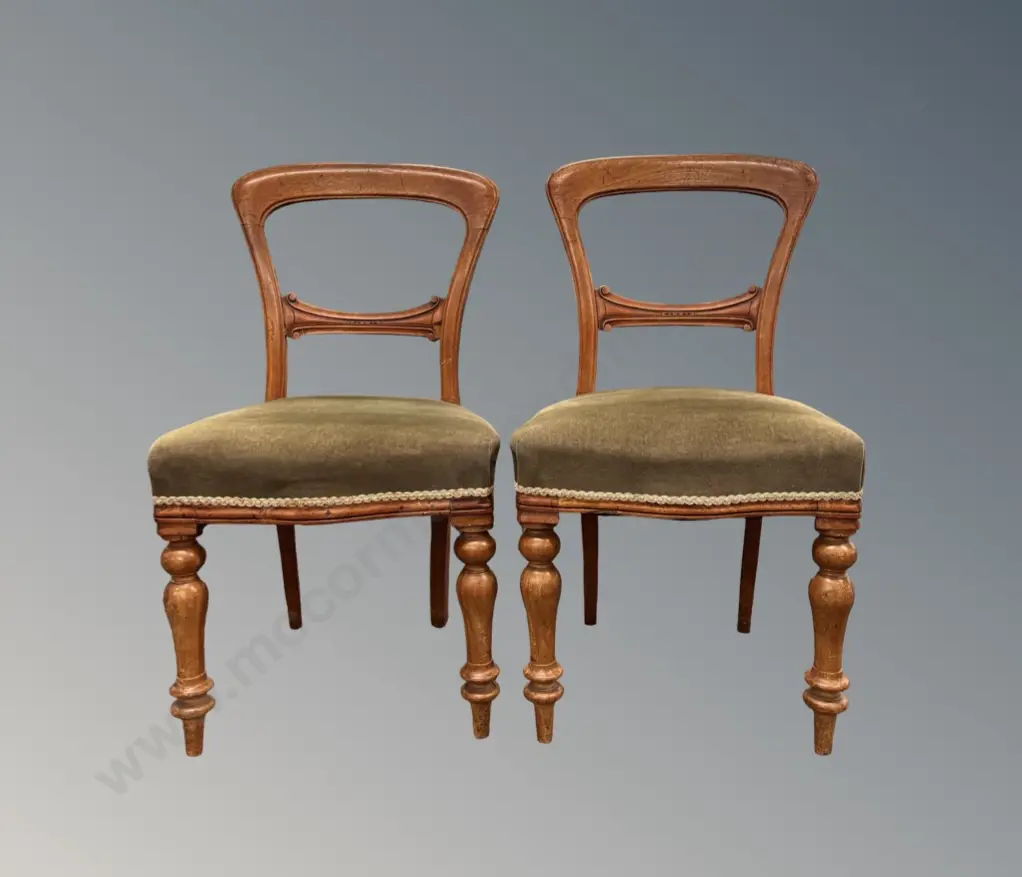 Pair of Mahogany Balloon Back Chairs with Green Upholstered Seats Image 1++