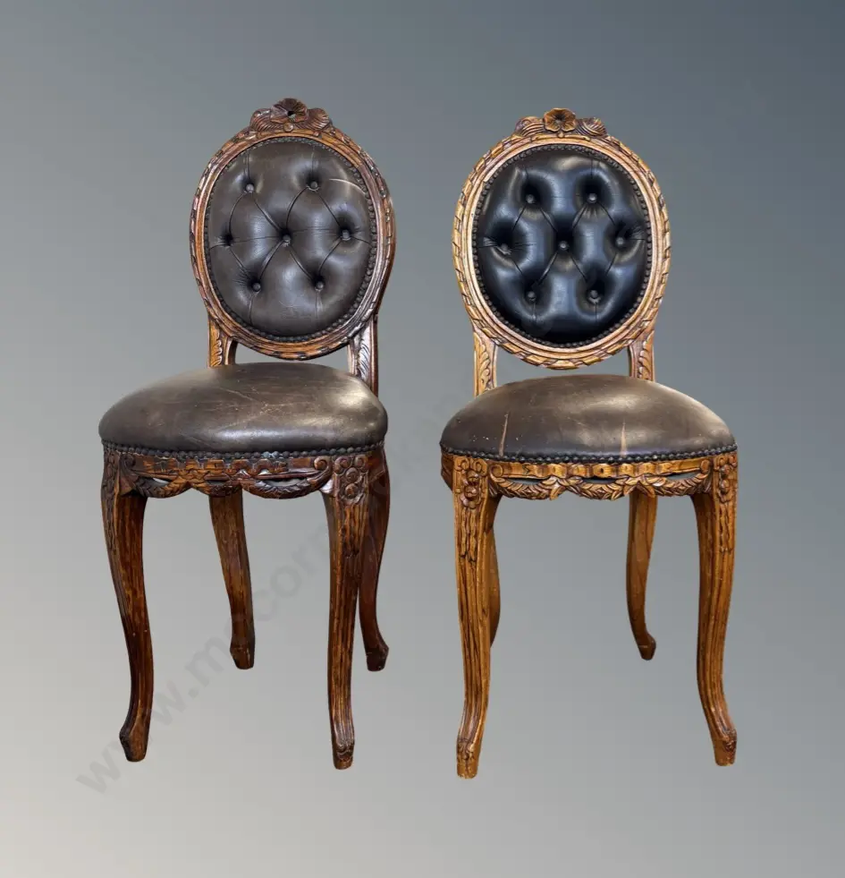 Two Deep Buttoned Leather Dining Chairs Image 1++