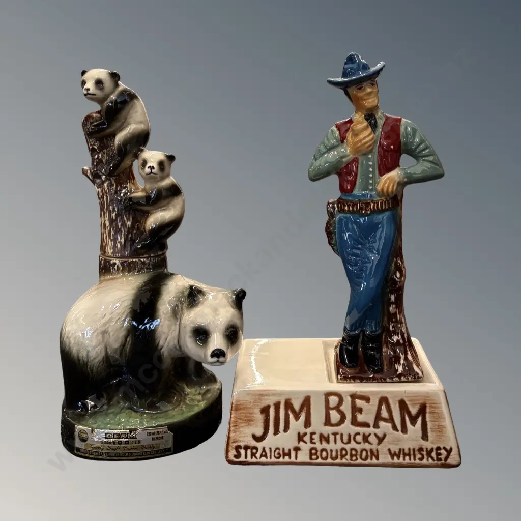 Two Jim Beam Decanters - Panda Bears & Cowboy Image 1++