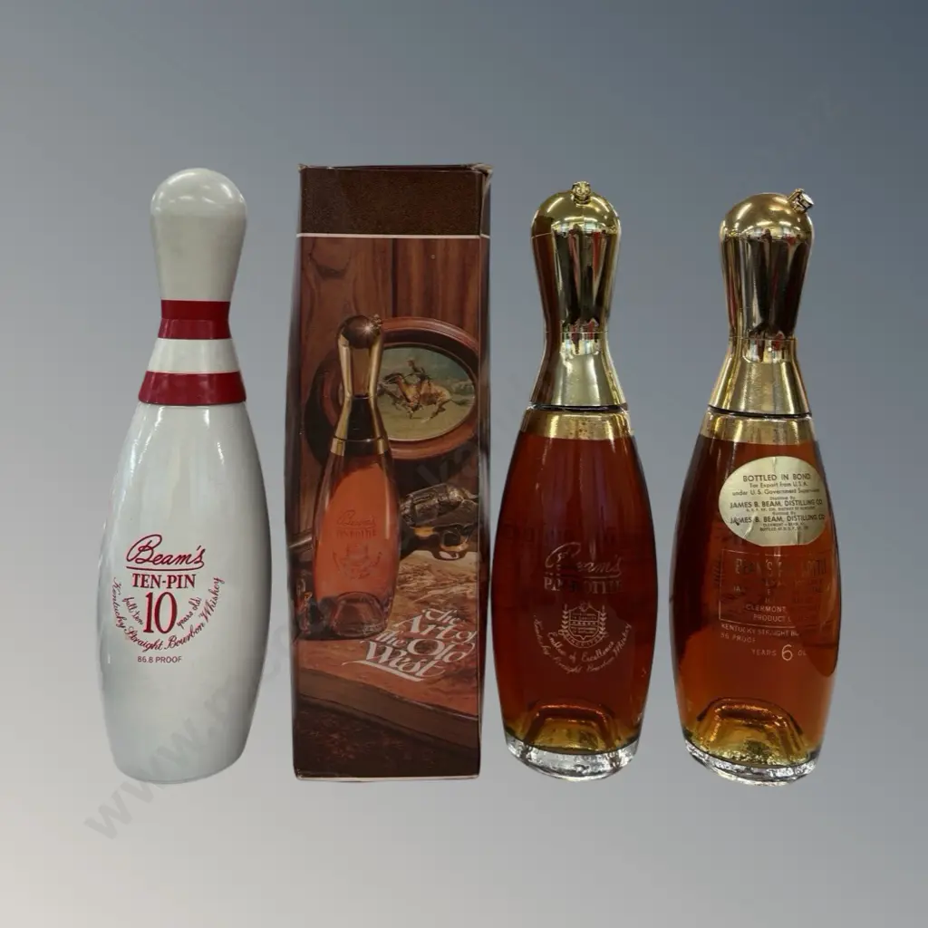 Beam's Ten-Pin Bottles (3) - one with original box Image 1++