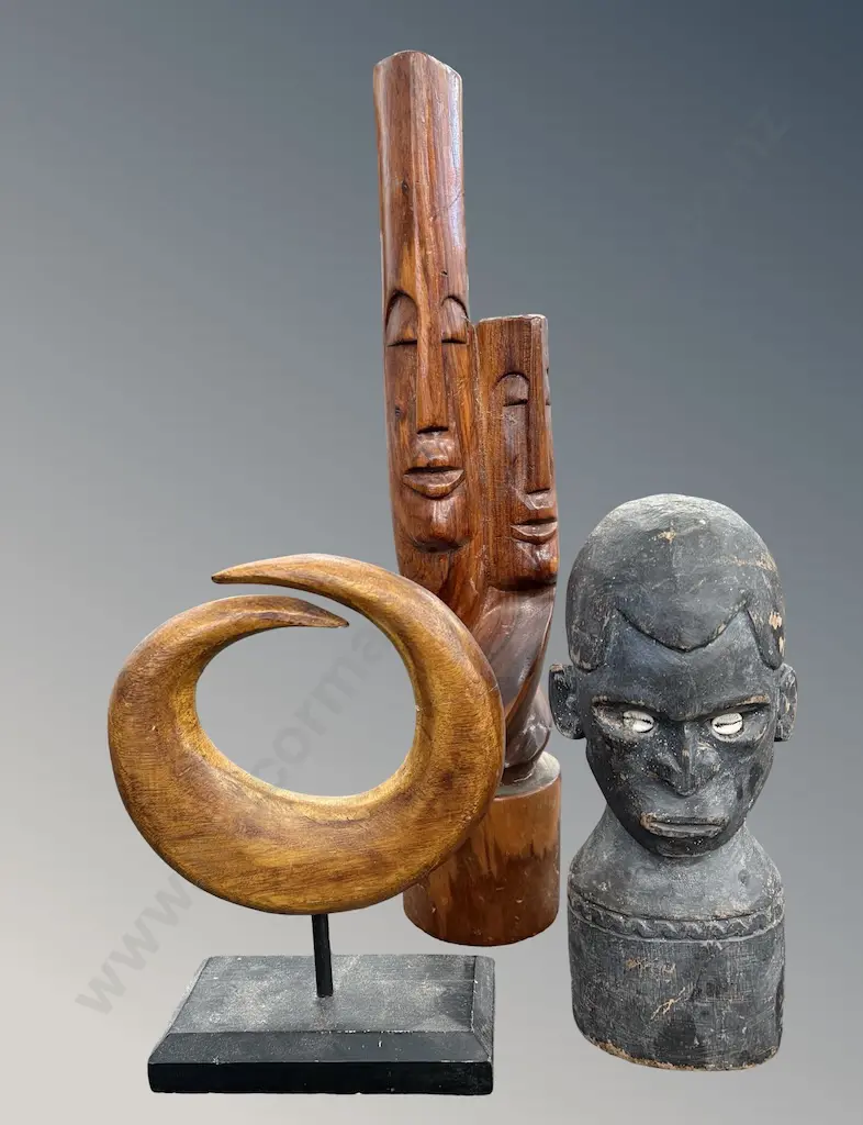 Three Wooden Carved Sculptures, H23-45cm Image 1++