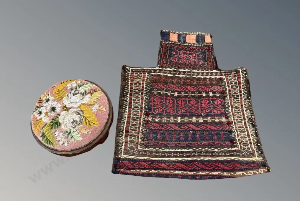 Bead Embroidered Footstool H11cm and Camel Bag AF Image 1++