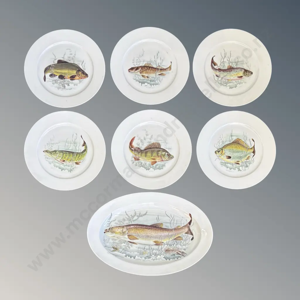 Limoges Fish Serving Dish and 6 Fish Dinner Plates Image 1++