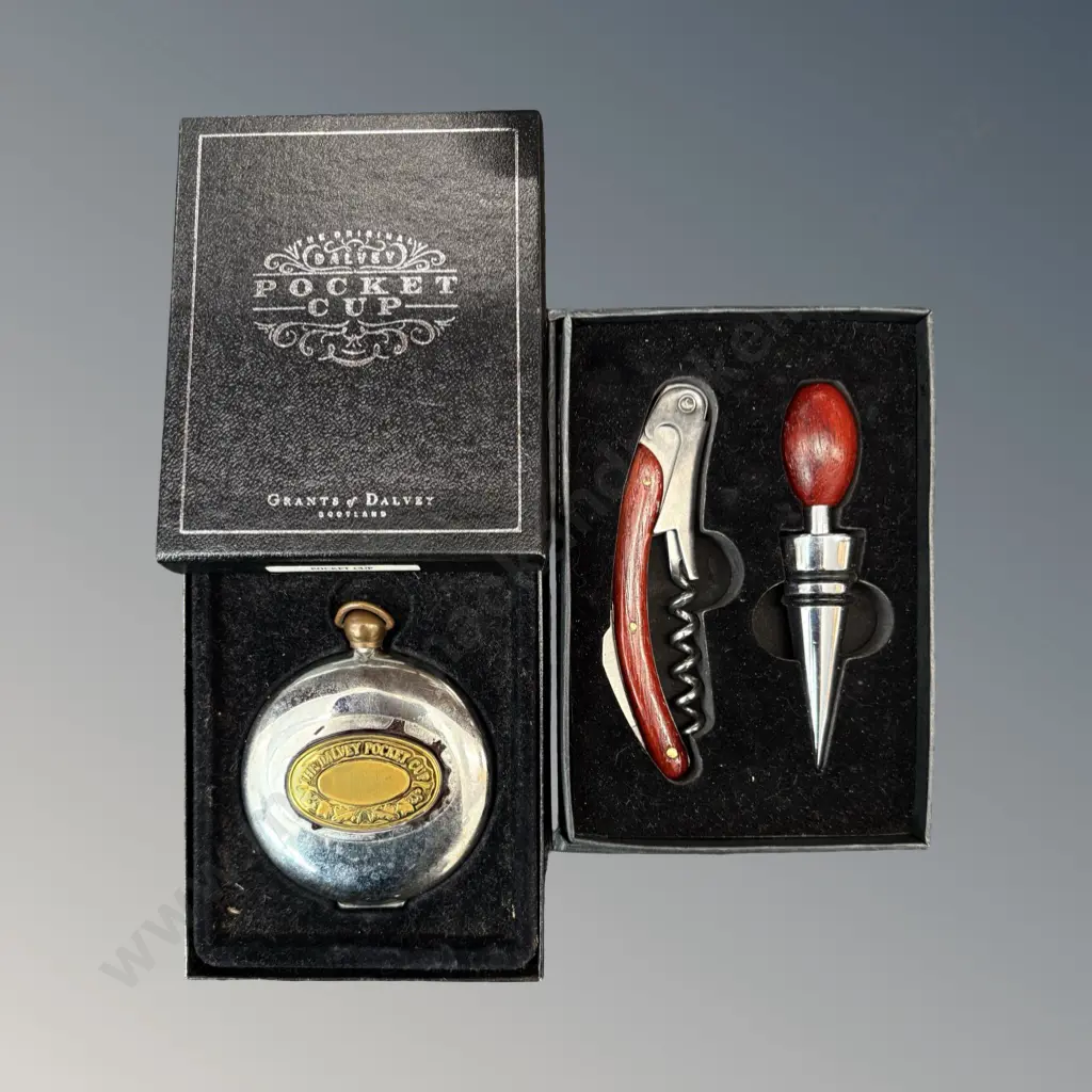 Boxed Pocket Cup, Grants of Dalvey Scotland and Boxed Wine Stopper and Opener Image 1++