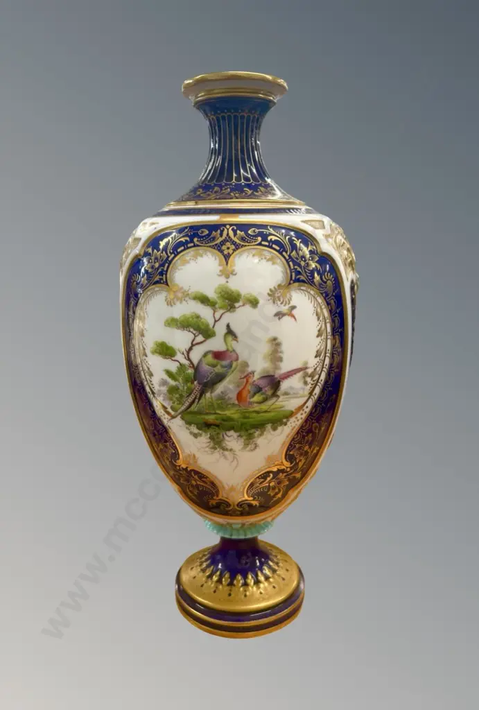 Royal Worcester Cobalt Blue and Gilt Vase with Exotic Birds H32cm Image 1++