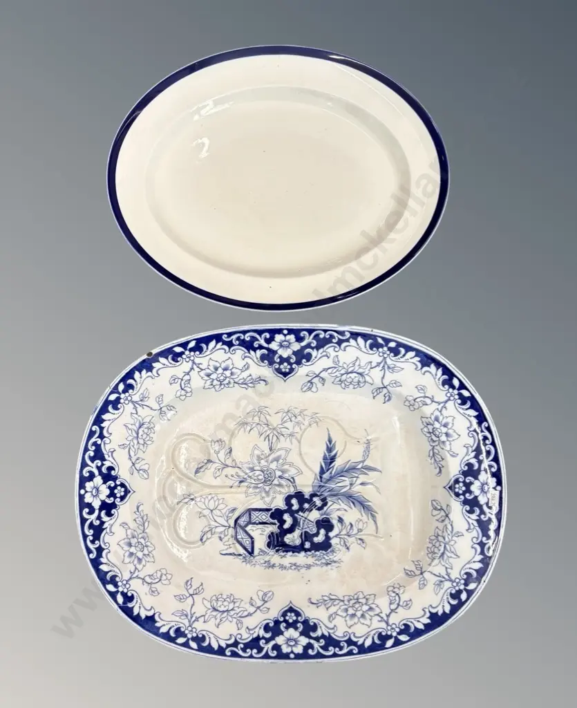 Blue and White Meat Ashet, L54cm and Oval Serving Platter, L45cm Image 1++