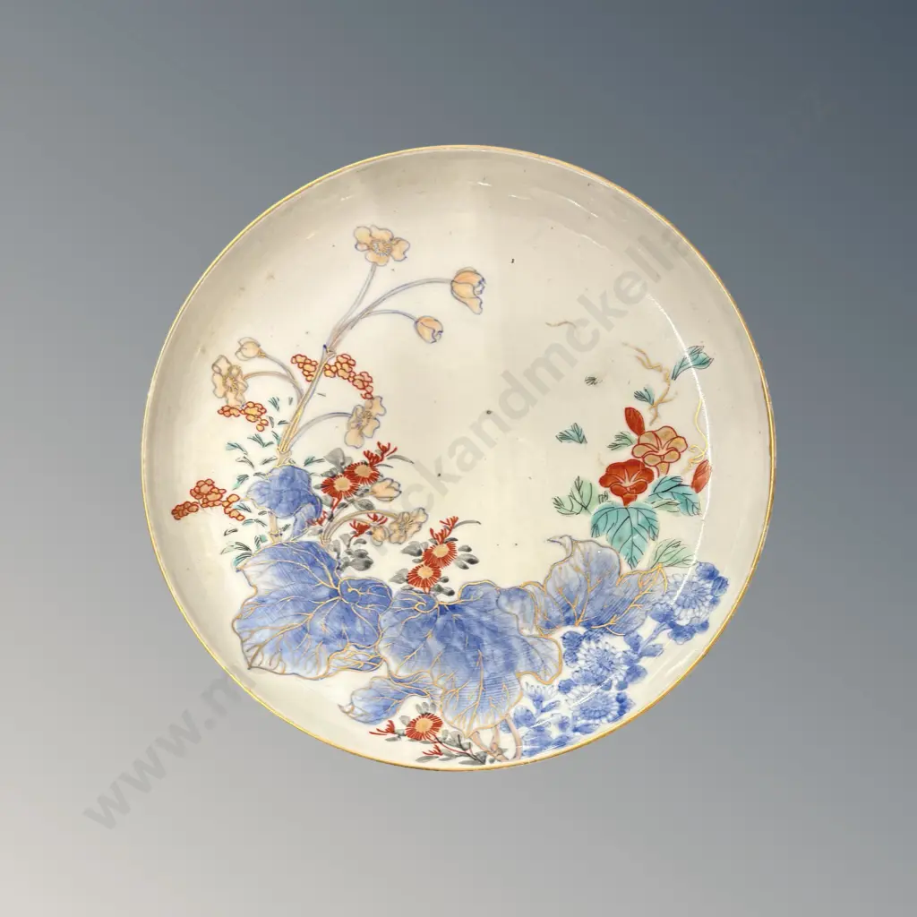 Japanese Porcelain Plate with Floral Scene, signed, Dia21.5cm Image 1++