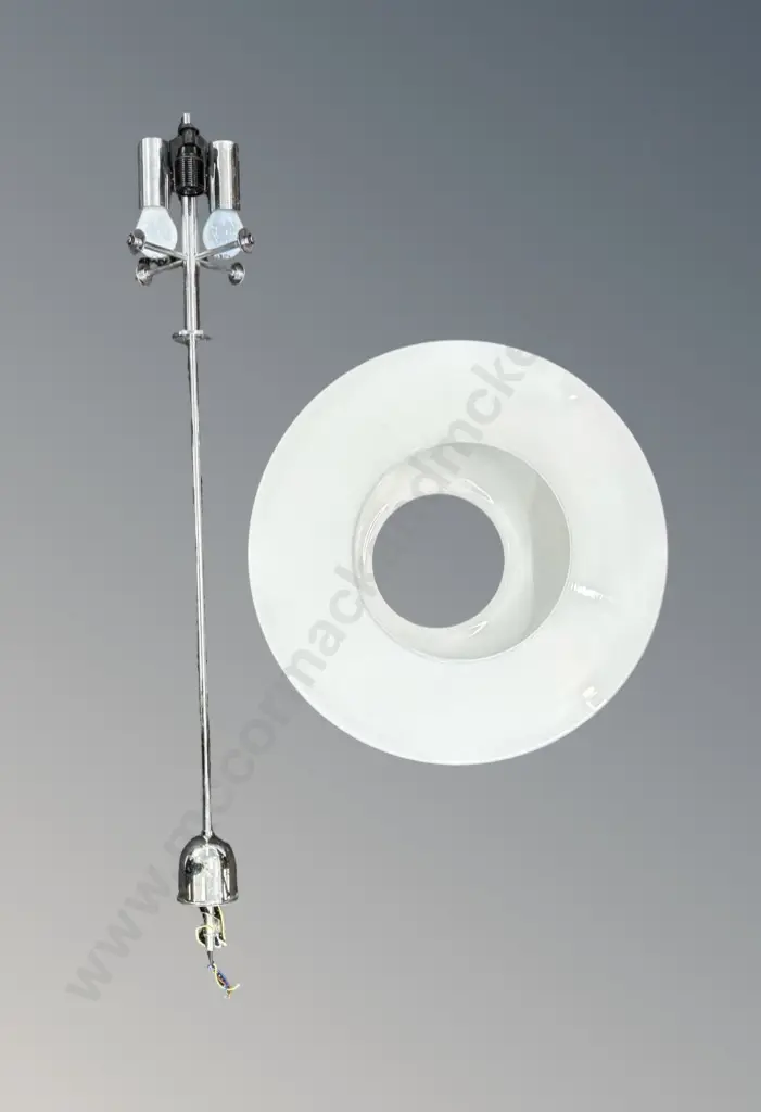 Large Milk Glass Light Shade, H12xD55cm (some small chips), with Long Chrome Fitting 102cm Image 1++