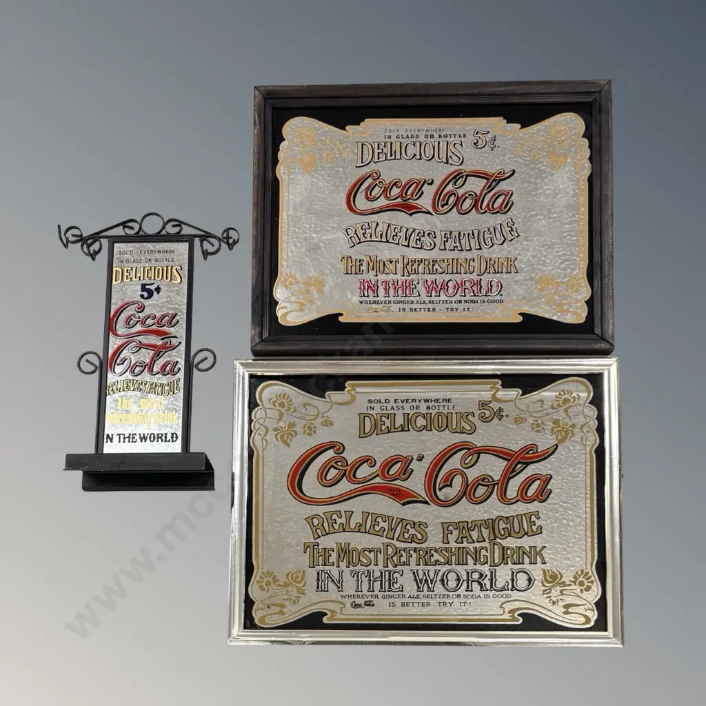 Two Coca-Cola Advertising Mirrors 29x38cm, 31x40cm, and One Jewellery Stand 30x18cm Image 1++